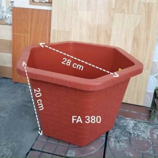 Chậu nhựa lục giác FA380 đường kính 28cm màu đỏ vân gạch dày loại 1