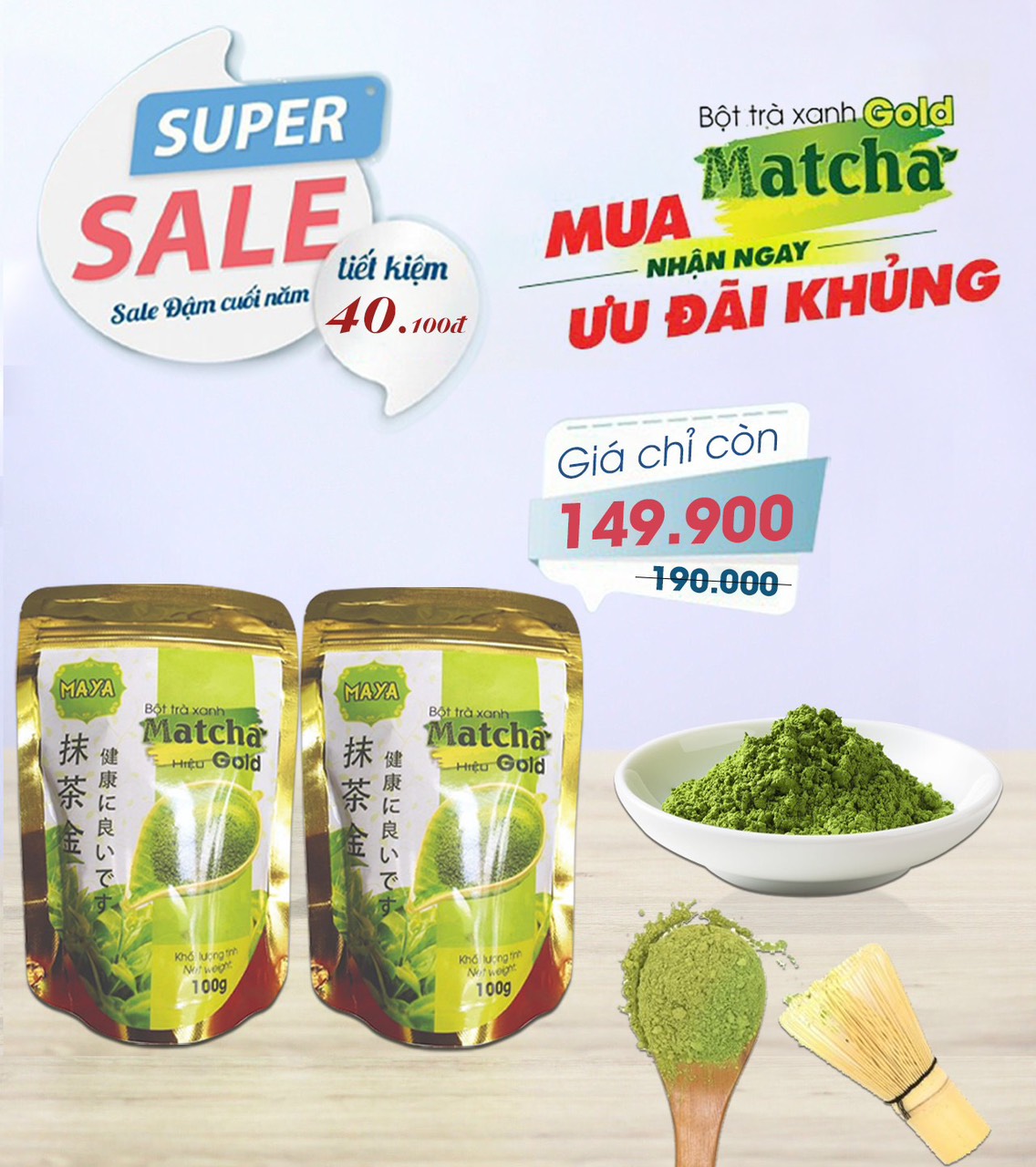 [HCM]Bột trà xanh Matcha Gold- 100gr