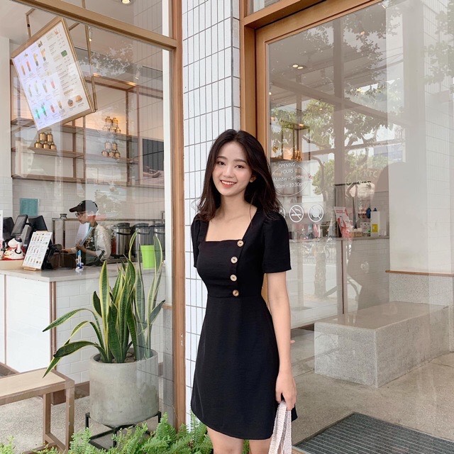 [HCM]Đầm Nữ Cổ Vuông Cách Điệu Xinh Đẹp