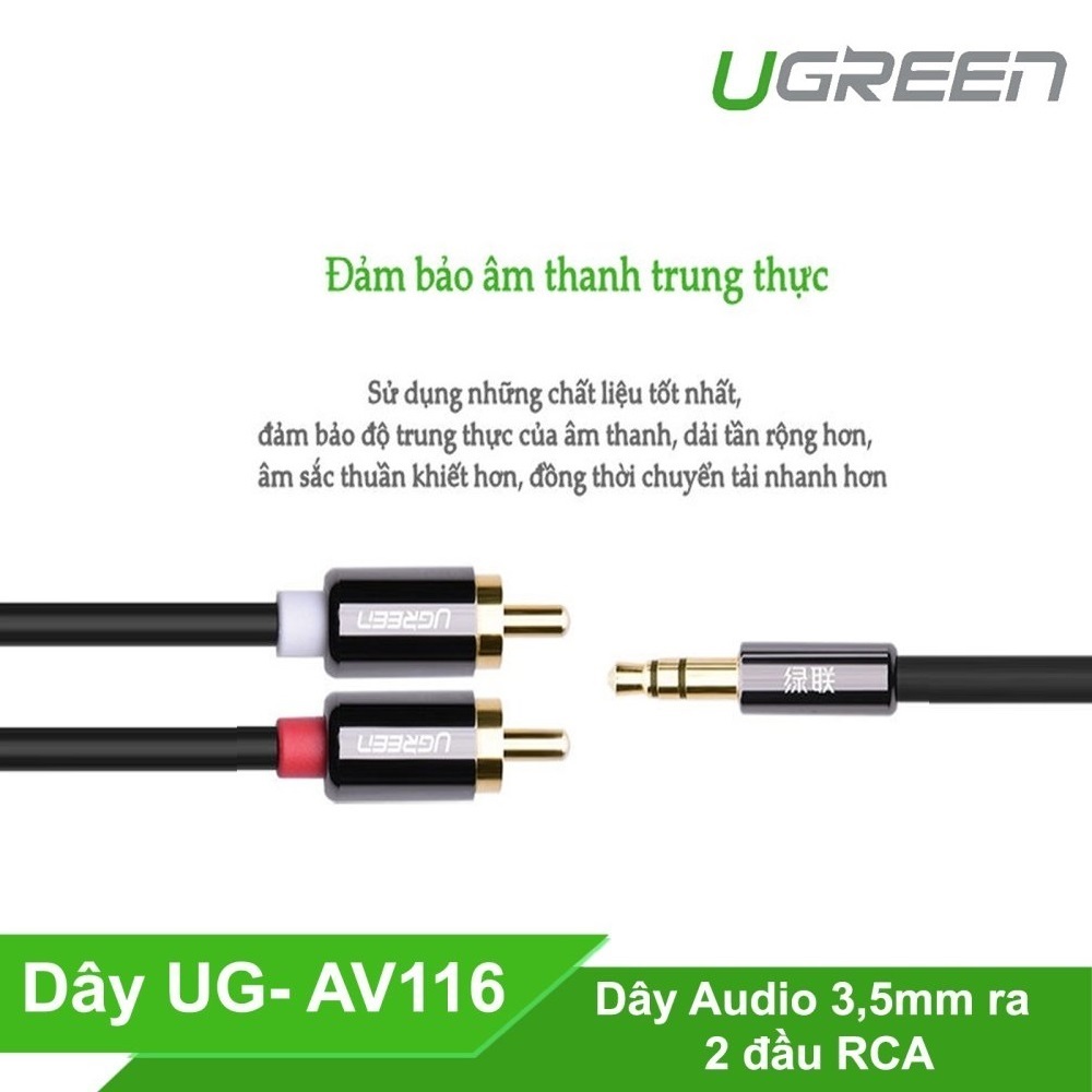 Cáp audio 3.5mm ra 2 đầu RCA 1.5M UGREEN UG-10583