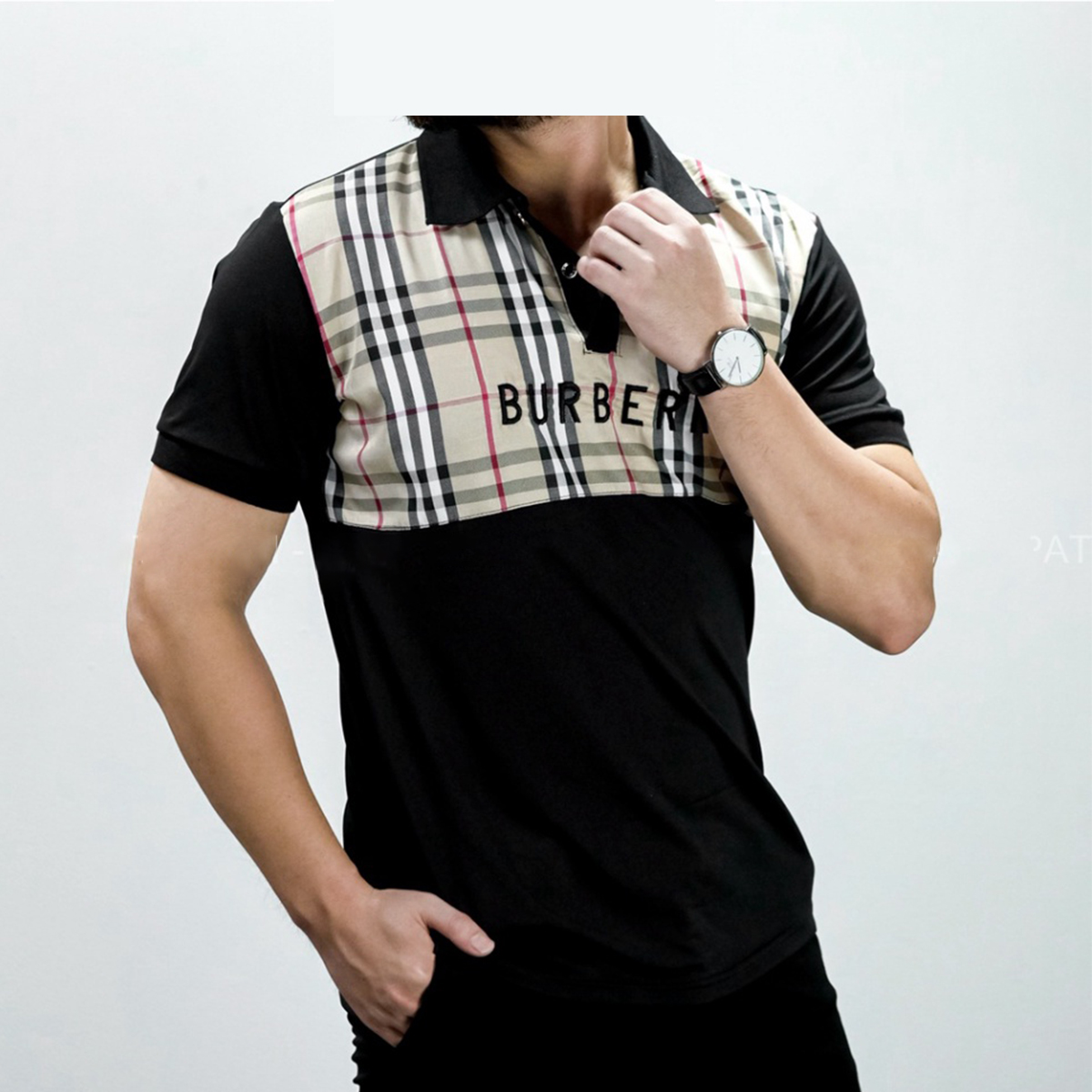 Áo polo nam kẻ caro nâu vải cá sấu cotton siêu mát, áo thun cổ bẻ nam chuẩn form