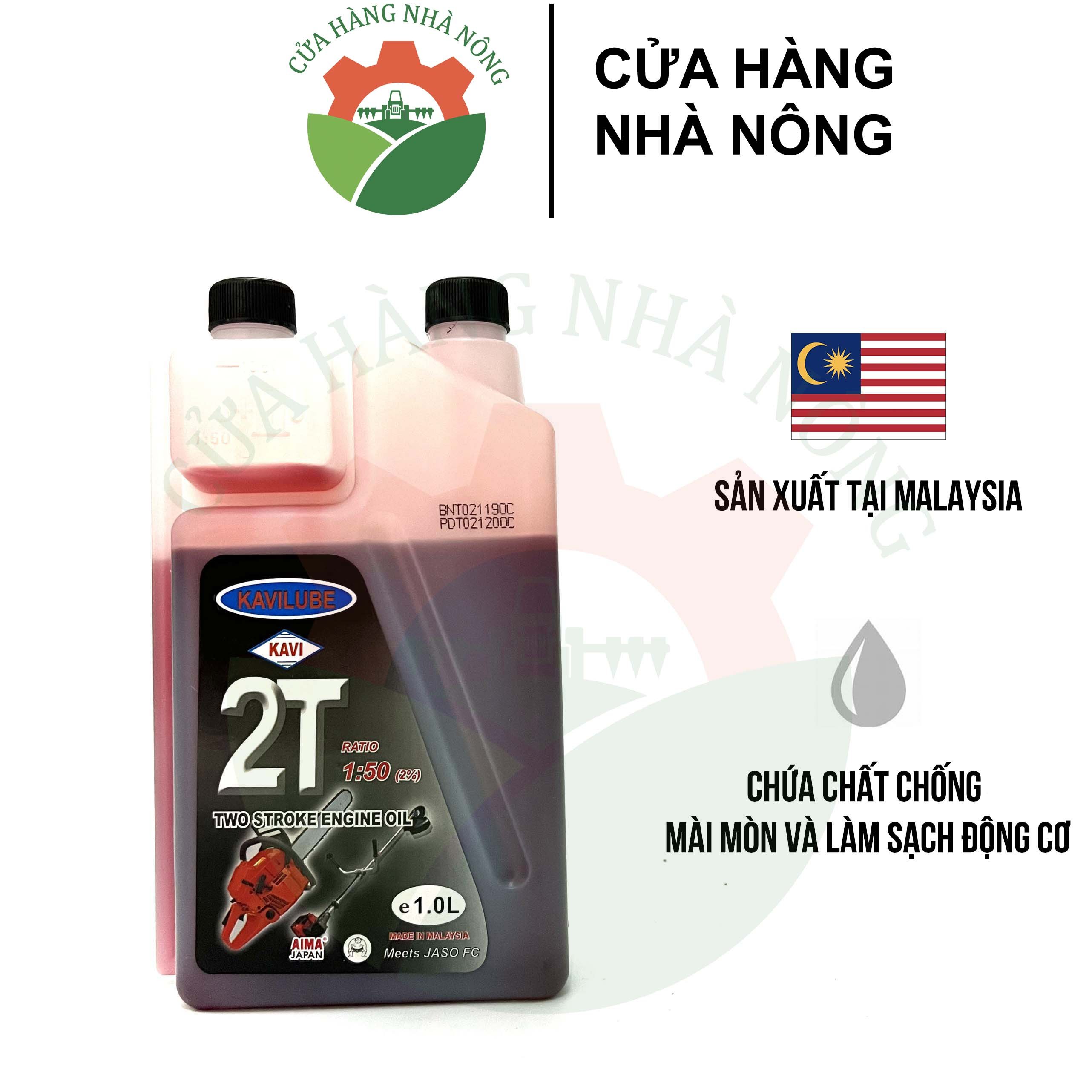 Nhớt 2 Thì KAVI 1:50 1L 2 nắp đỏ MADE IN MALAYSIA