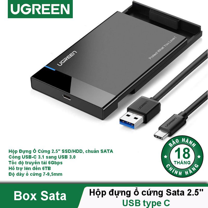 Hộp đựng ổ cứng SATA 2.5 inch USB Type C giao tiếp USB 3.0 Ugreen 50743