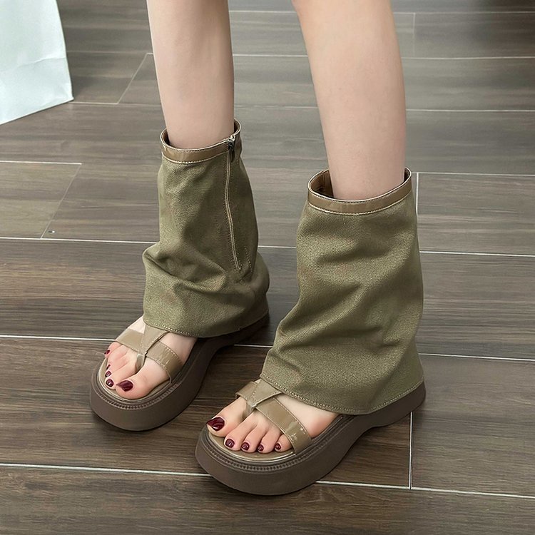 Giày Da Lộn Đế Xuồng Phối Khóa Kéo Thời Trang