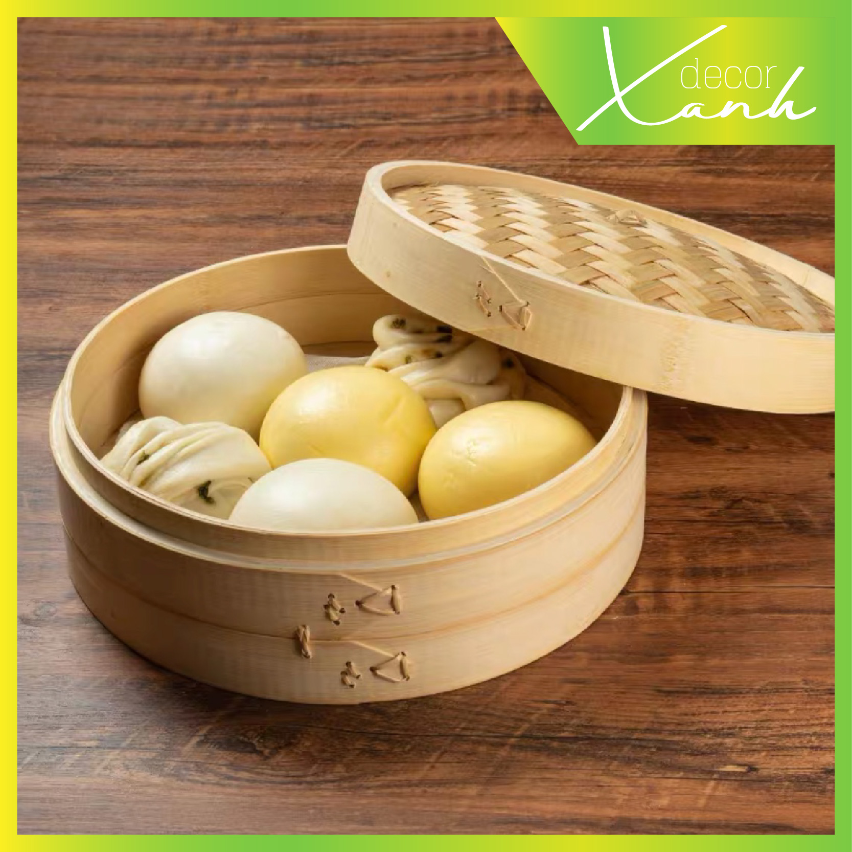 [An toàn thực phẩm] Xửng hấp tre, lồng hấp tre bánh bao, dimsum (có nắp)