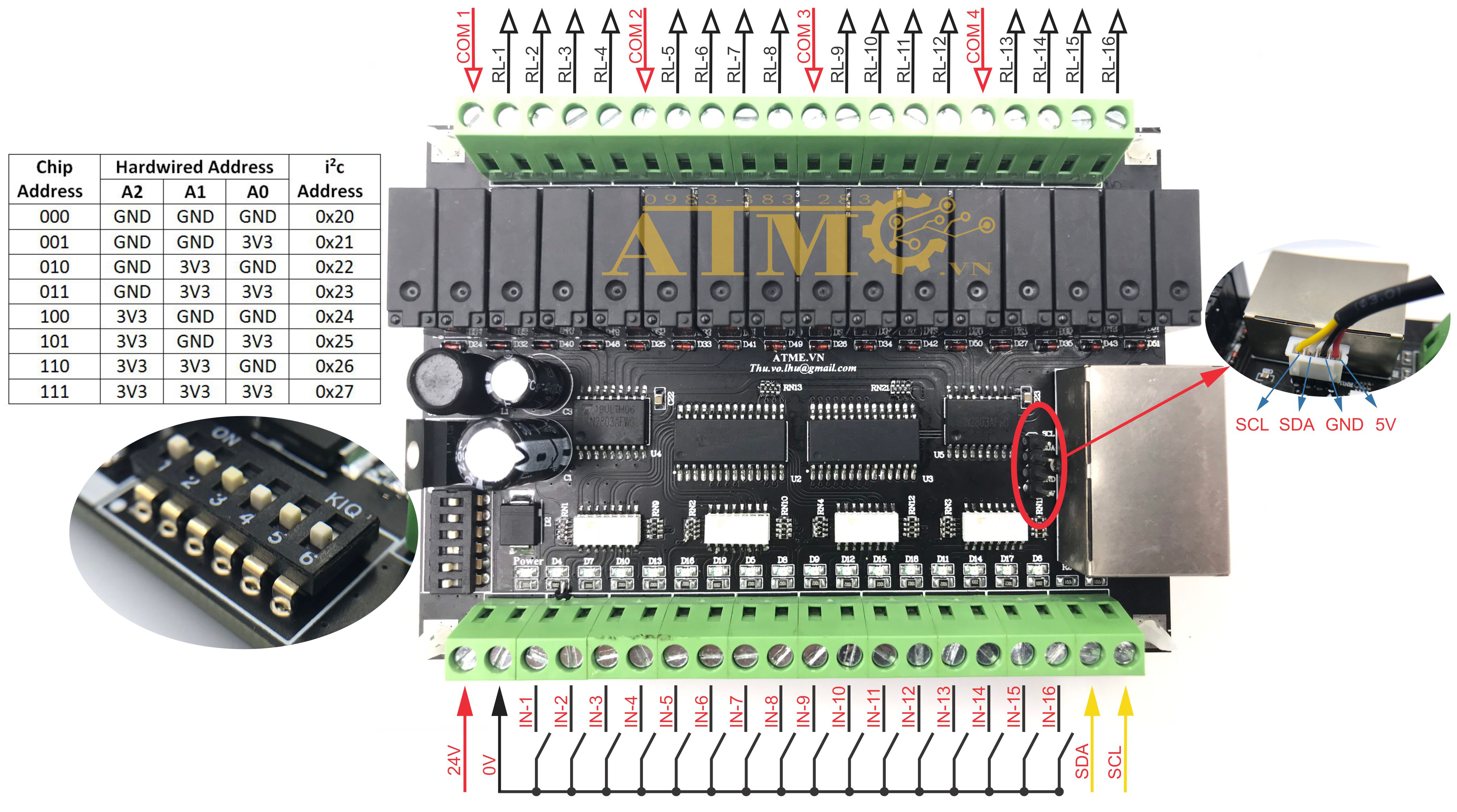 THIẾT BỊ MỞ RỘNG 16 INPUT / 16 OUPUT I2C