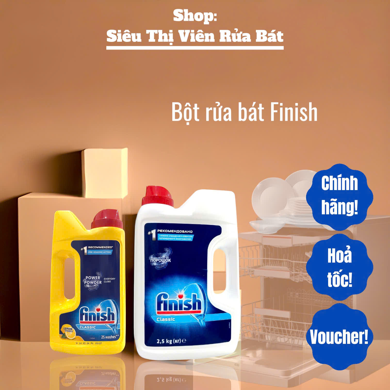 Bột rửa bát Finish, bột rửa chén bát cho máy [tiết kiệm, dễ điều chỉnh liều lượng]