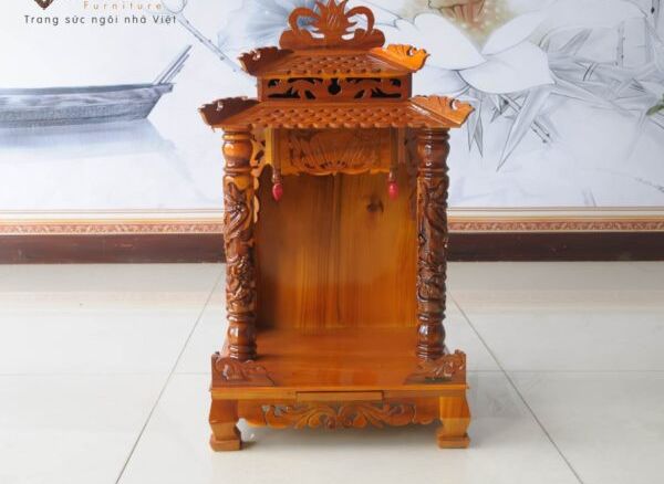 Bàn thờ Thần Tài Ông Địa gỗ Chàm Mái chùa , bàn thờ mái nhà gỗ chàm , bàn thờ ông địa thần tài ngang 60cm