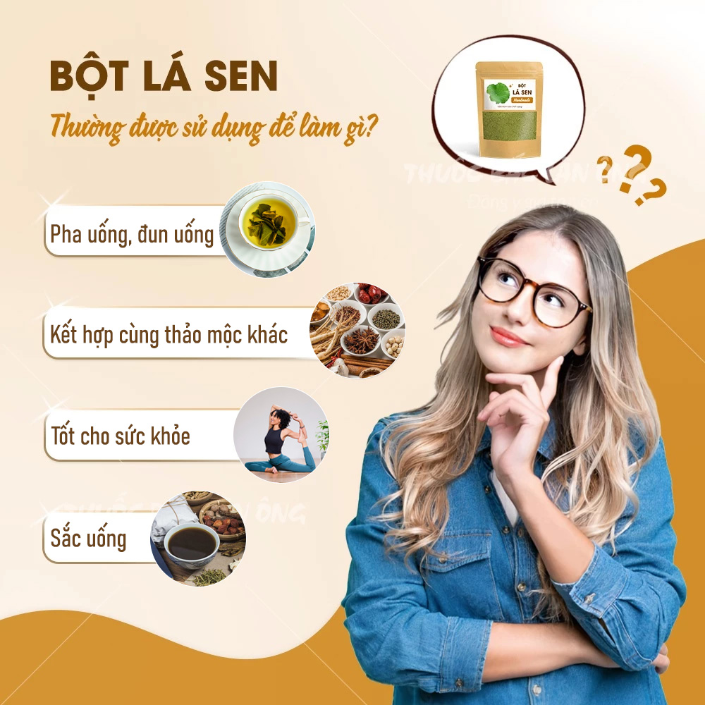 Bột lá sen nguyên chất 100g (Hỗ trợ giảm mỡ máu, kiểm soát cân nặng, an thần, stress)