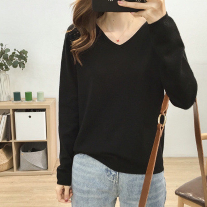 MS008 Áo len cổ tim dáng suông siêu mềm