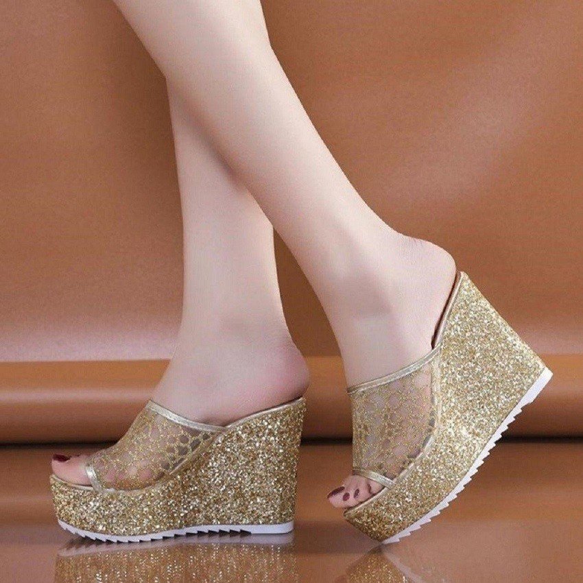 Dép xuồng quai ren cao 9 phân