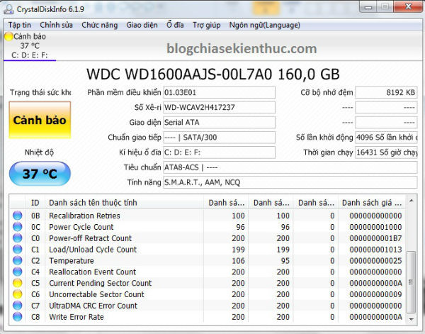 Ổ Cứng HDD Máy tính PC chuẩn SATA 160G Caution Kĩ Thuật
