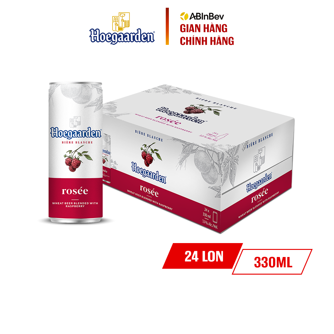 [25.11 - 29.11 VC ĐẾN 100K+FS] Thùng 24 lon bia Hoegaarden Rosee (330ml/lon) [Date 03/2025]