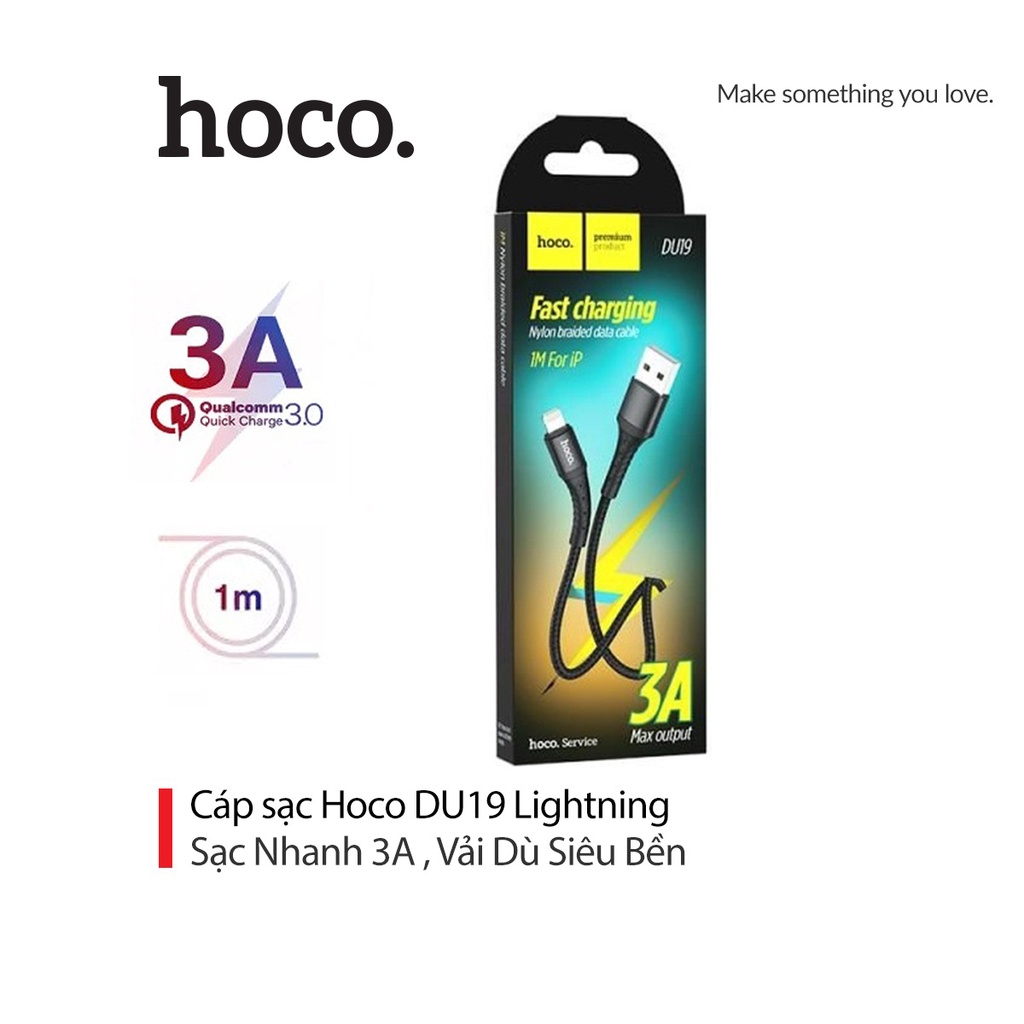 Cáp sạc Hoco DU19 Lightning sạc nhanh 3A dây dù siêu bền dài 1M cho iPhone/iPad