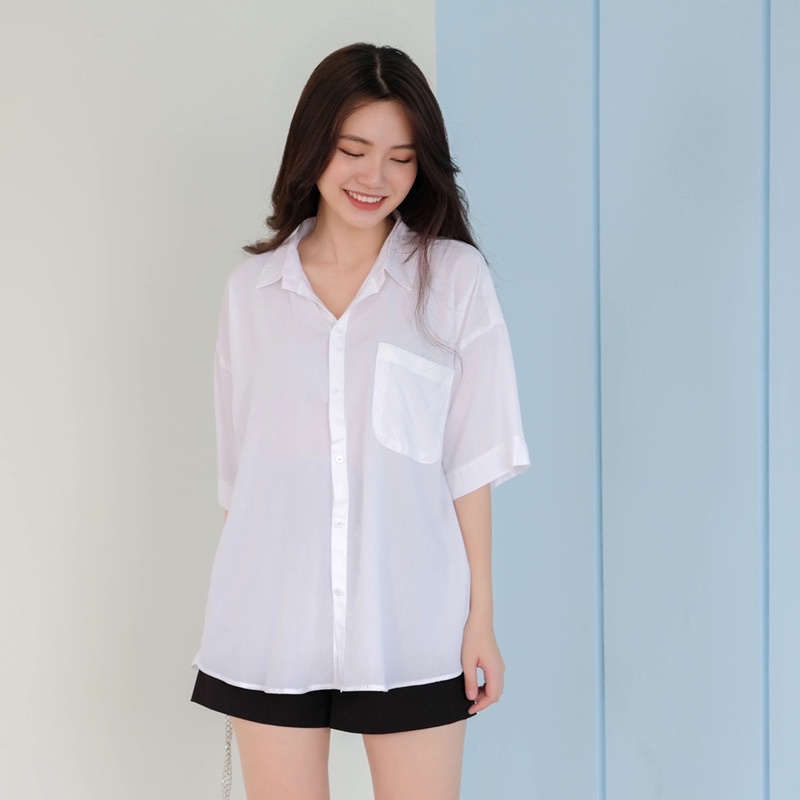 Áo sơmi tay ngắn kate lụa Ellyclothing