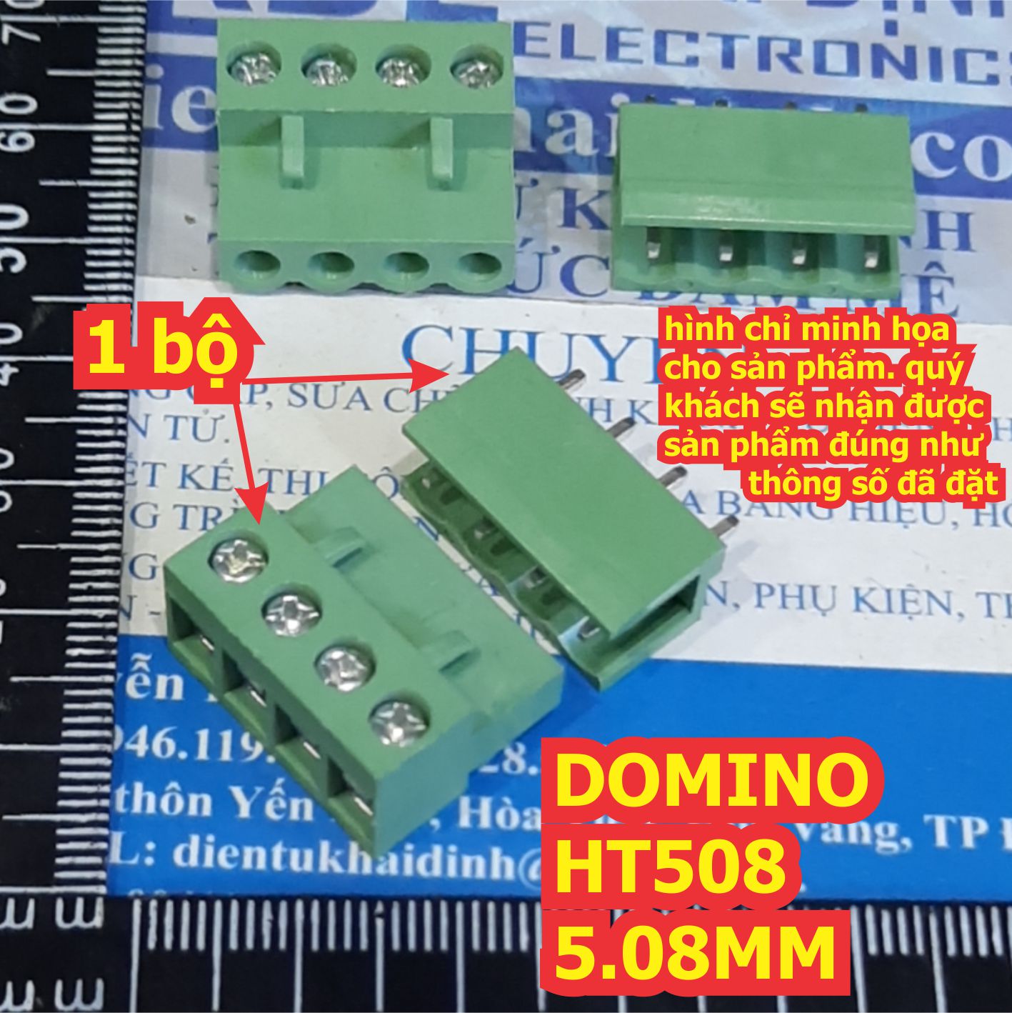 DOMINO, TERMINAL ĐẦU NỐI HT508 5.08MM ĐẦU ĐỰC + CÁI ( Xanh Thẳng) 2P ~ 8P kde0594