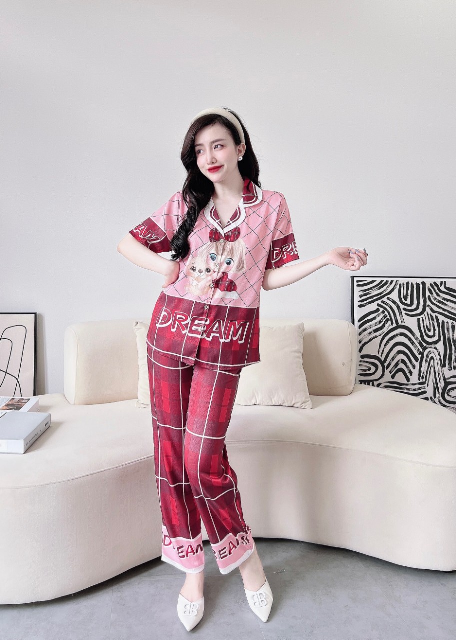 Bộ Pyjama lụa xước ánh kim cao cấp (free size: 45kg đến 65kg) HÀNG THIẾT KẾ MỚI.