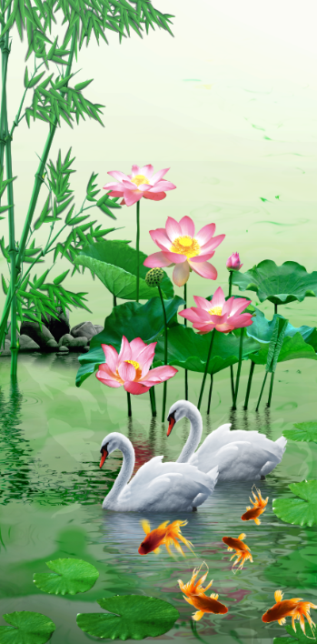 Tranh dán tường 3d phòng khách hoa sen sang trọng