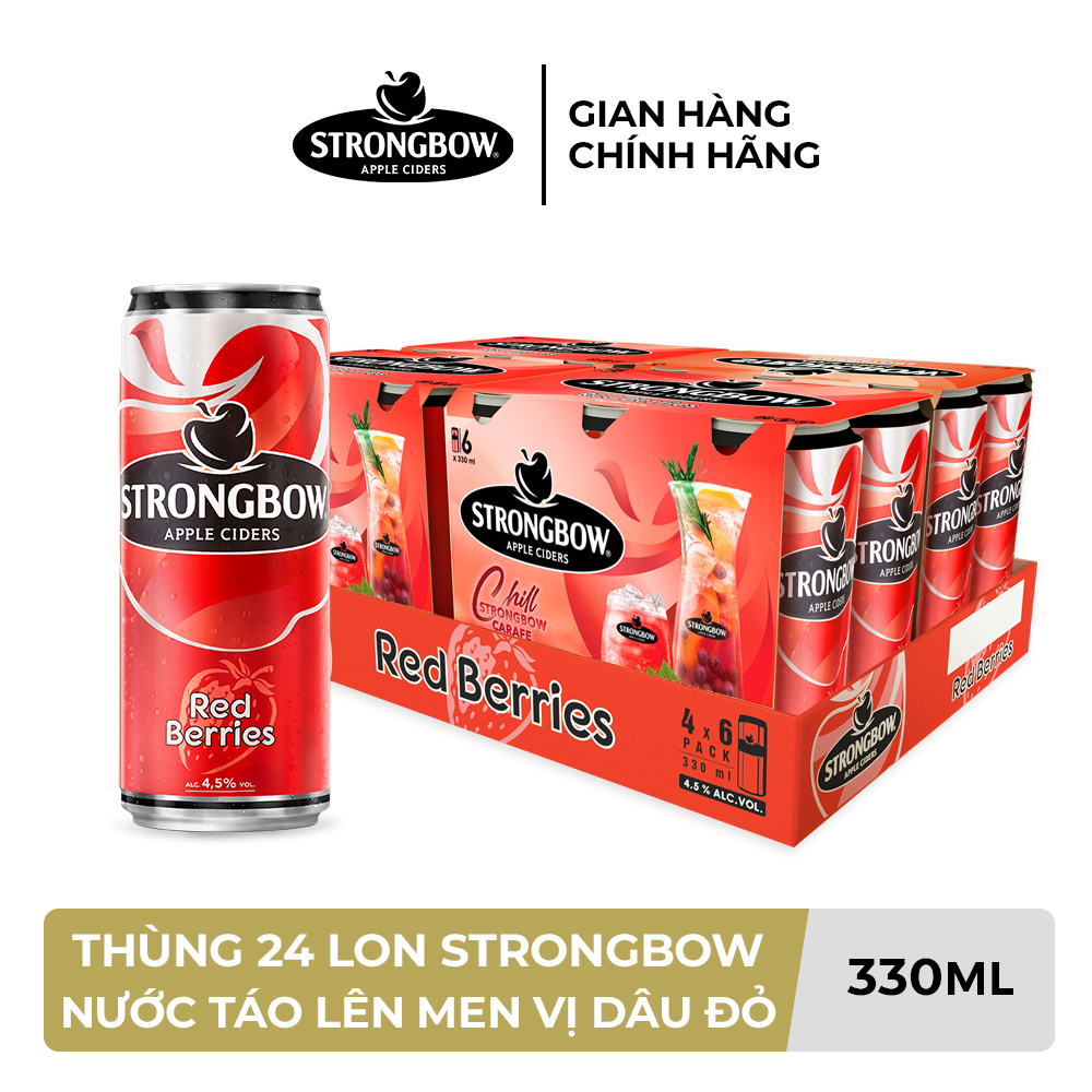 Thùng 24 lon cao Strongbow vị dâu đỏ 330ml/lon