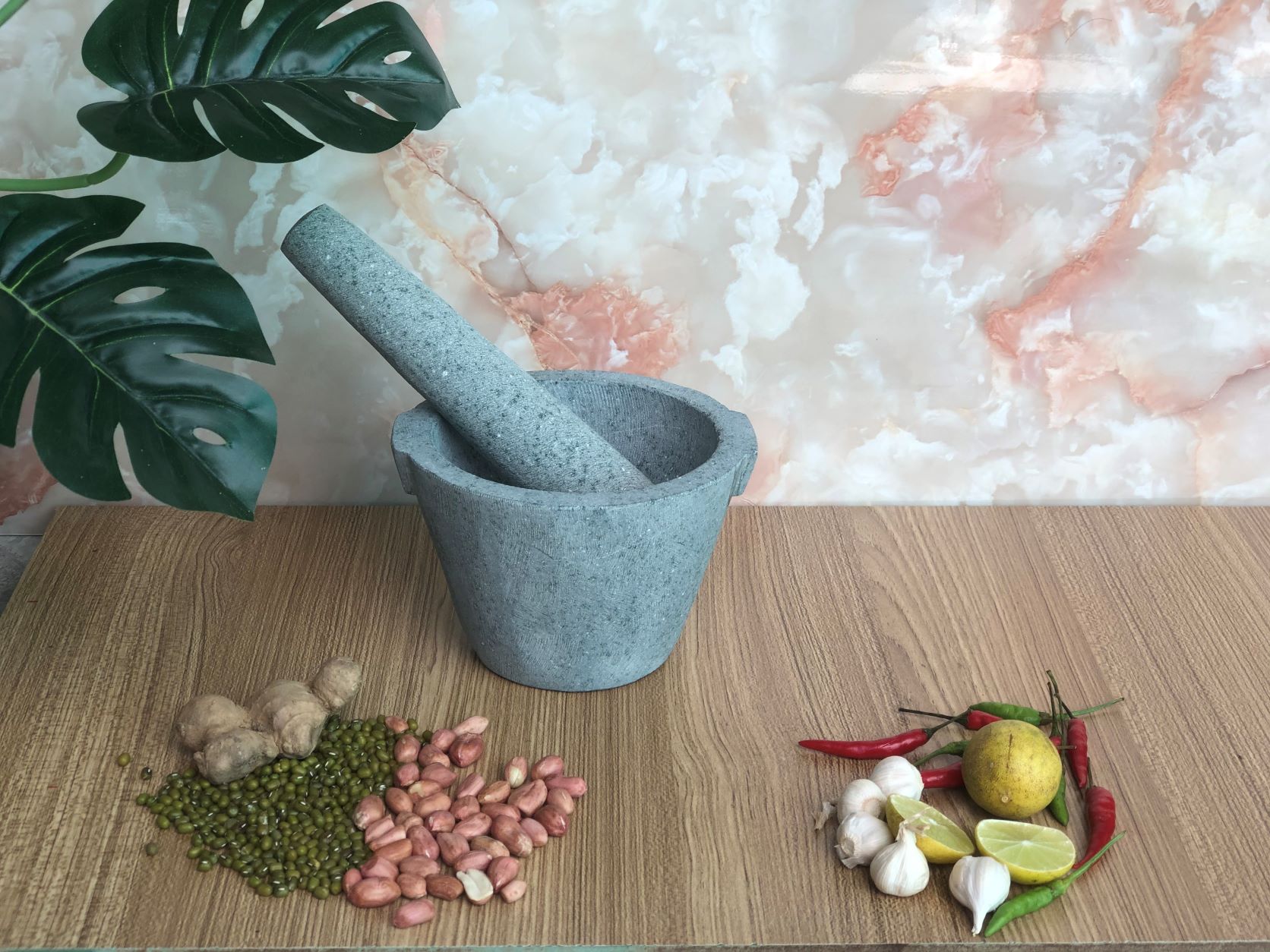 bộ sản phẩm cối đá + chày đá Đường Kính 14cm