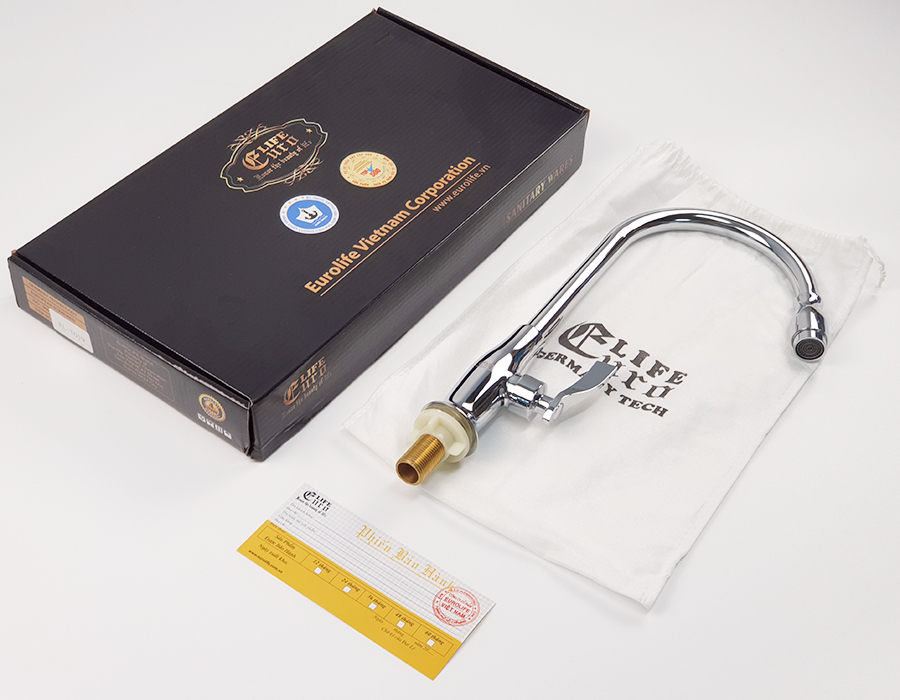 (Có Video) Vòi rửa chén lạnh Đồng mạ Chrome Eurolife EL-RC06 (Trắng bạc)