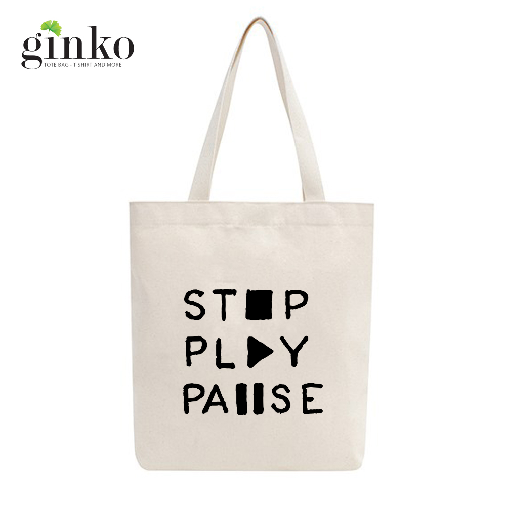 Túi Vải Tote GINKO Kiểu Basic Dây Kéo In Hình Play G03