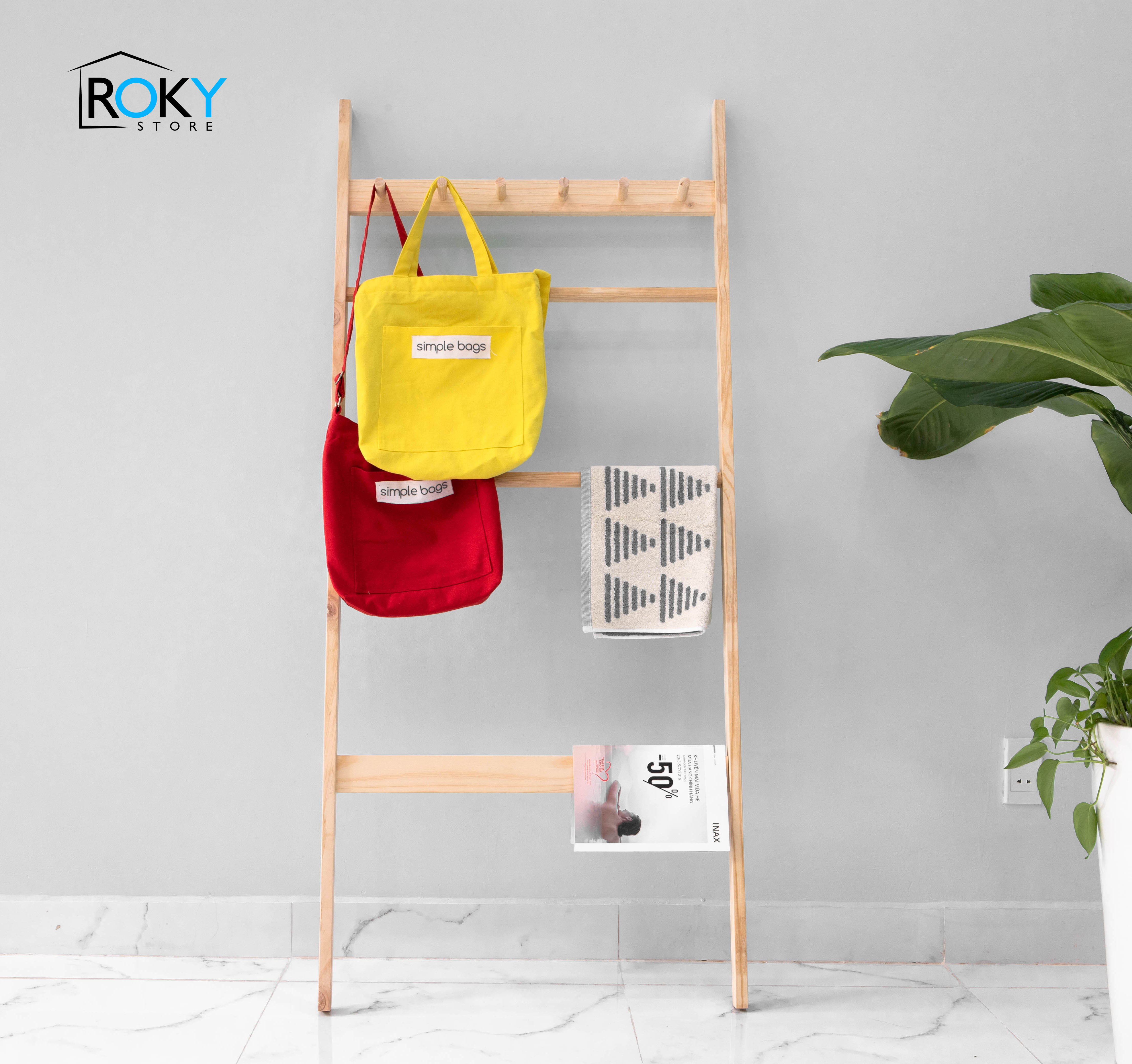 THANG TREO ĐỒ THANG MÓC QUẦN ÁO C TOWEL LADDER GỖ TỰ NHIÊN