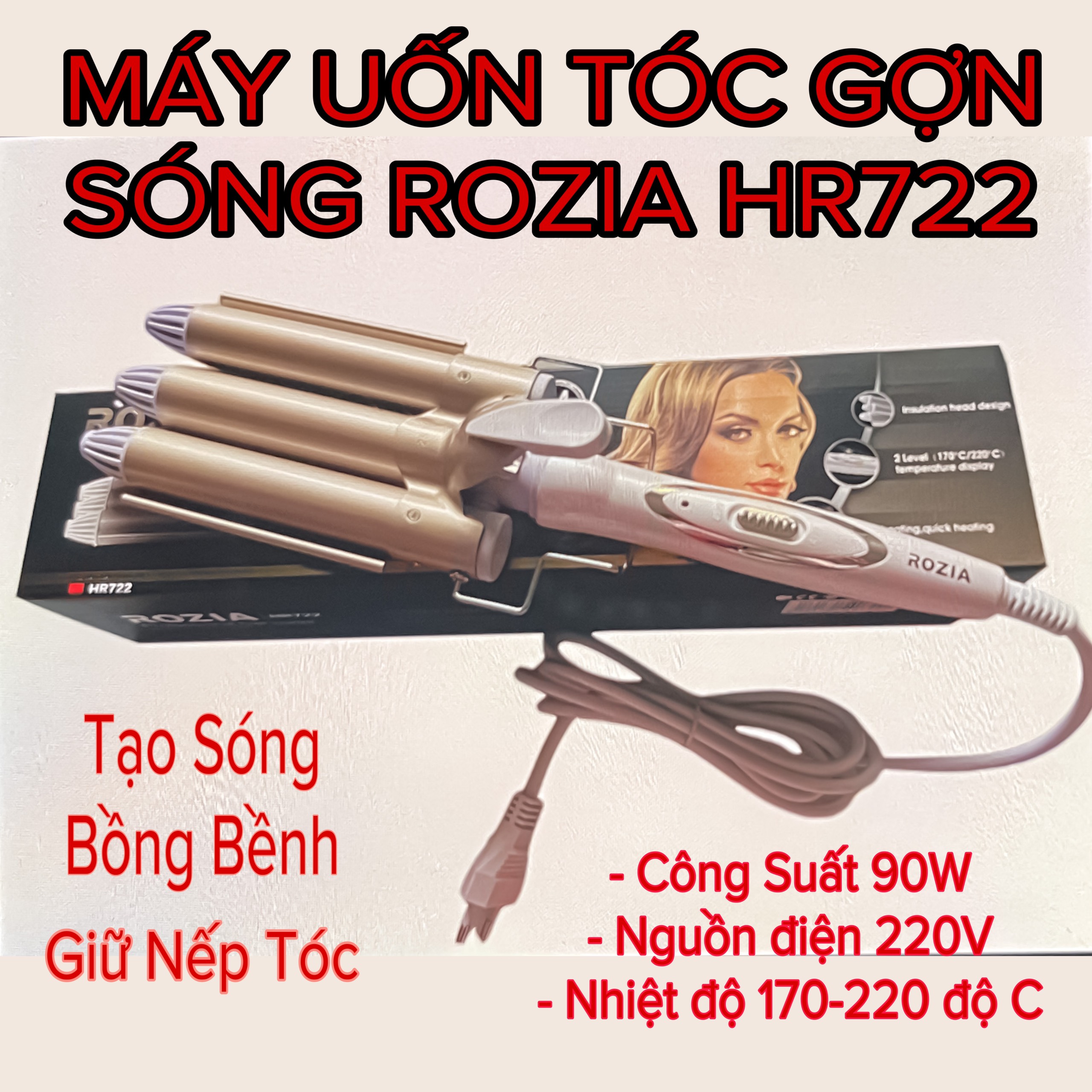 Máy uốn tóc 3 trục size 25 rozia hr722 loại xịn - máy uốn tóc tự động tạo kiểu chuyên nghiệp, máy uốn tóc xoăn, máy làm tóc chuẩn salon vyvy store 98