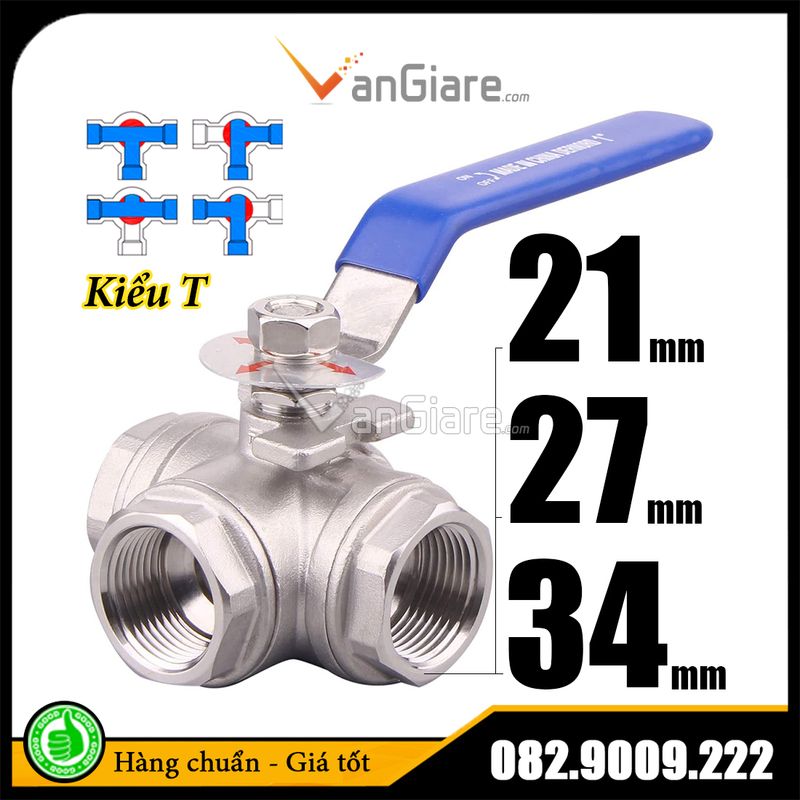 Van bi 3 ngã inox phi 21 27 34 - van khoá nước 3 cổng Đài Loan