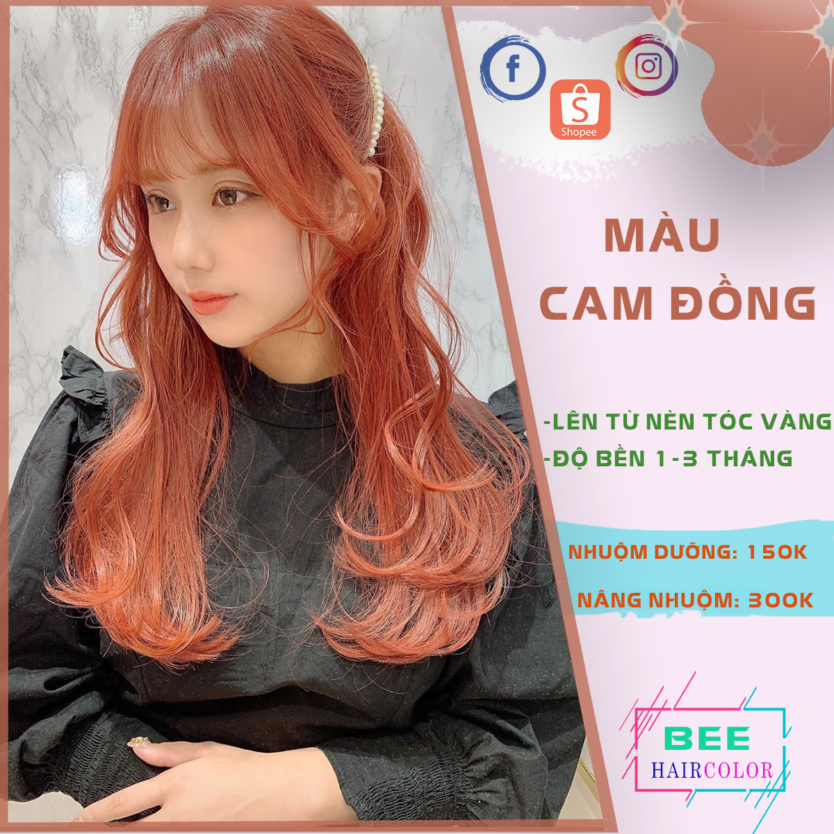 thuốc nhuộm tóc  màu Cam Đồng [ tặng kèm trợ dưỡng + bao tay nhuộm ]