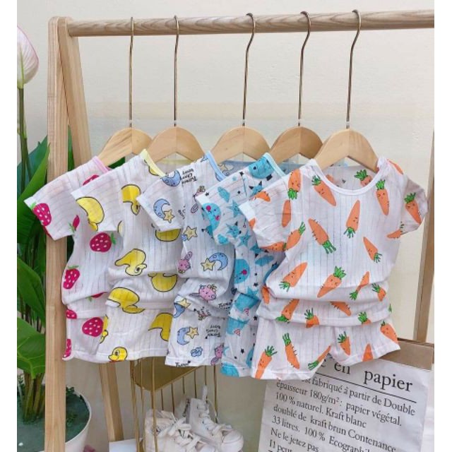 BỘ COTTON GIẤY CỘC TAY CÀI VAI CHO BÉ 5-15 KG, GIAO MẪU NGẪU NHIÊN - BO3