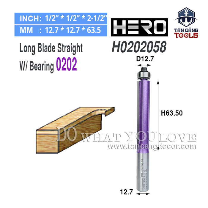 Mũi router phay thẳng hero bi dưới cốt 12.7 mm