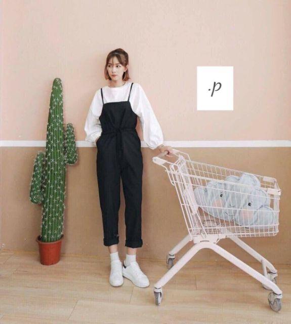 Xinh lắm luôn-Sét yếm kaki rút eo kèm áo ( ảnh thật)