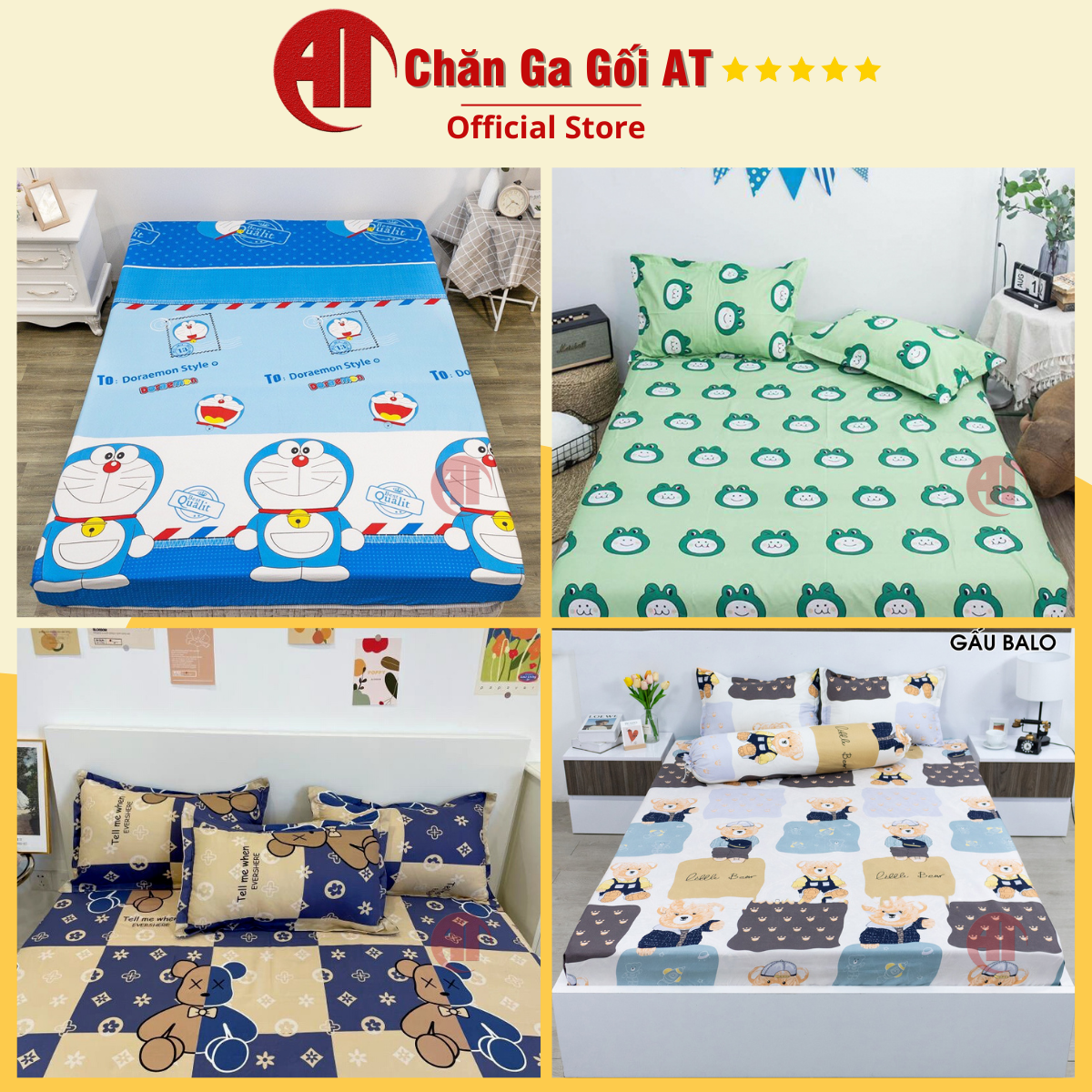 Bộ ga gối cotton poly đủ 3 món AT
