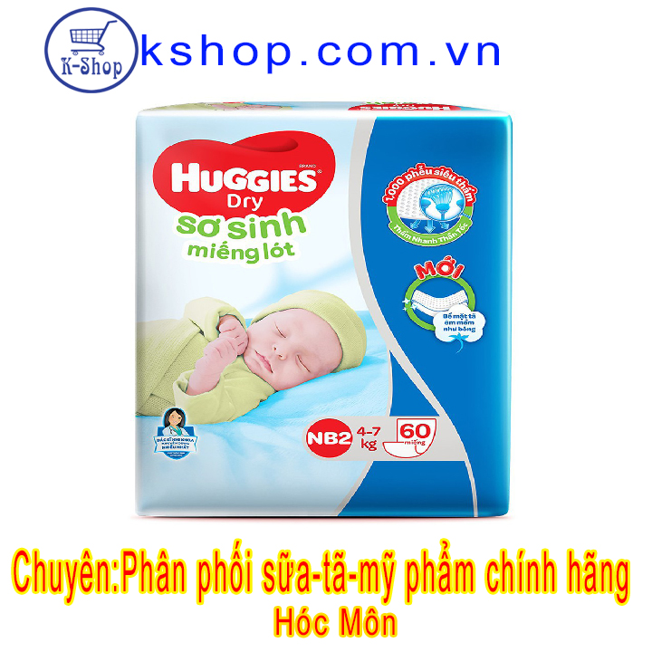 [HCM]Miếng Lót Sơ Sinh Huggies Dry Newborn 2 (60 Miếng) Mẫu mới
