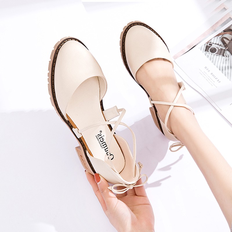 Sandal Nữ Bít Mũi Đế Thấp 3P Quai Chéo