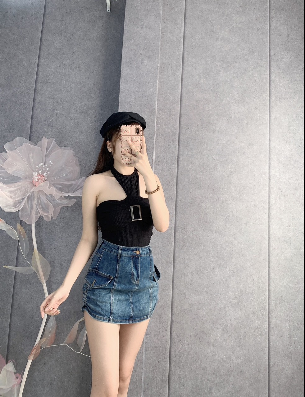 Áo yếm tam giác khoen vuông trước ngực kiểu dáng croptop cực sexy , chất thun xốp dày dặn