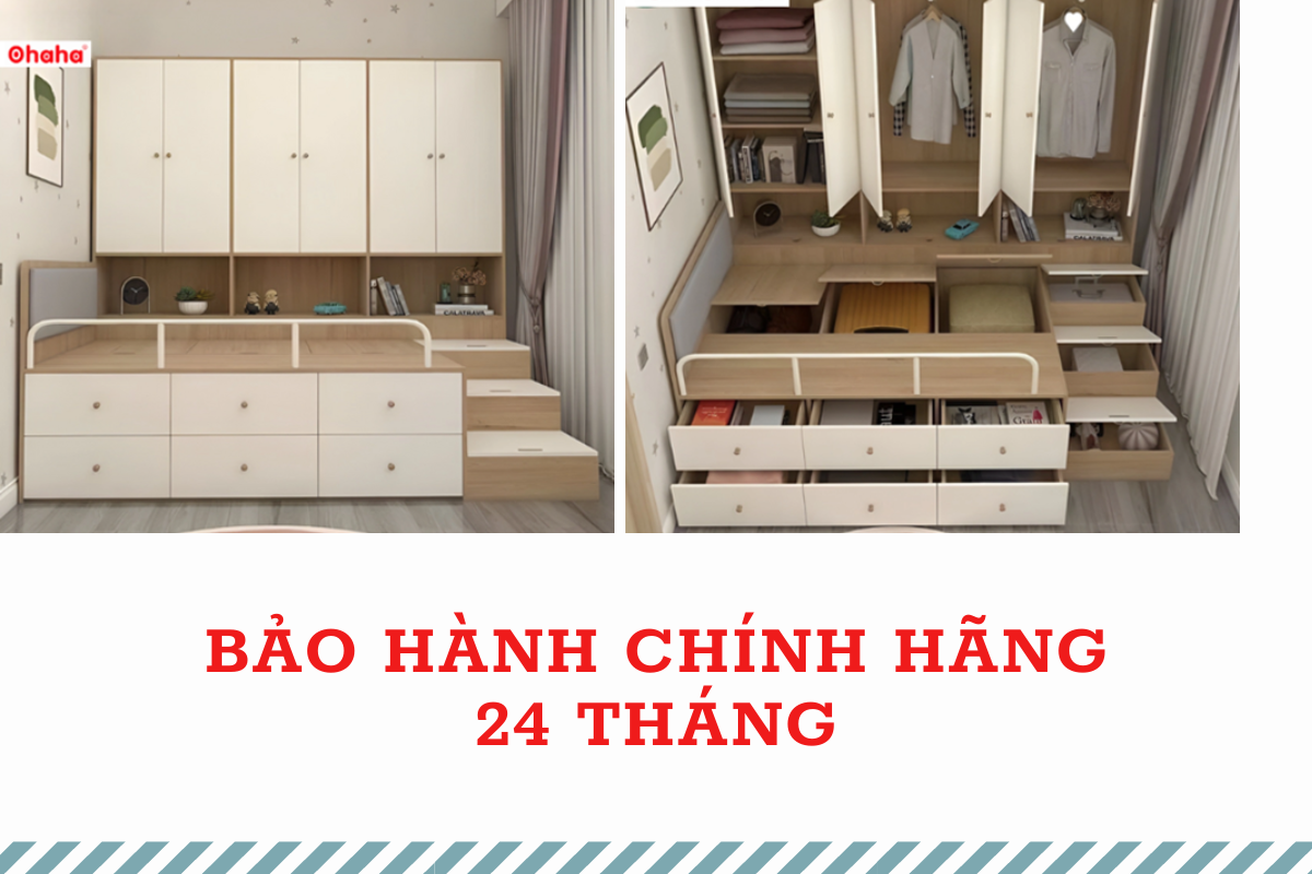 [ Freeship HCM ] [ Trả góp 0%] Combo giường ngủ đa năng nhiều tủ kệ Ohaha - GĐN001