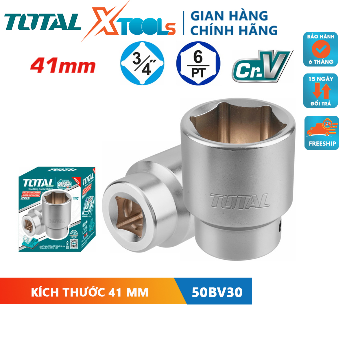 Đầu tuýp lục giác 3/4 inch size 41mm TOTAL
