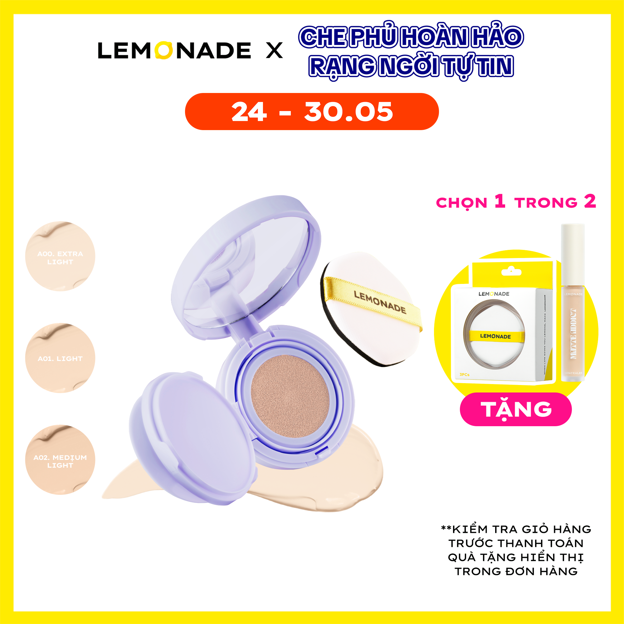 Phấn Nước Mỏng Nhẹ Kiềm Dầu Thuần Chay Chống Nắng Lemonade SuperMatte No Makeup Cushion 15g