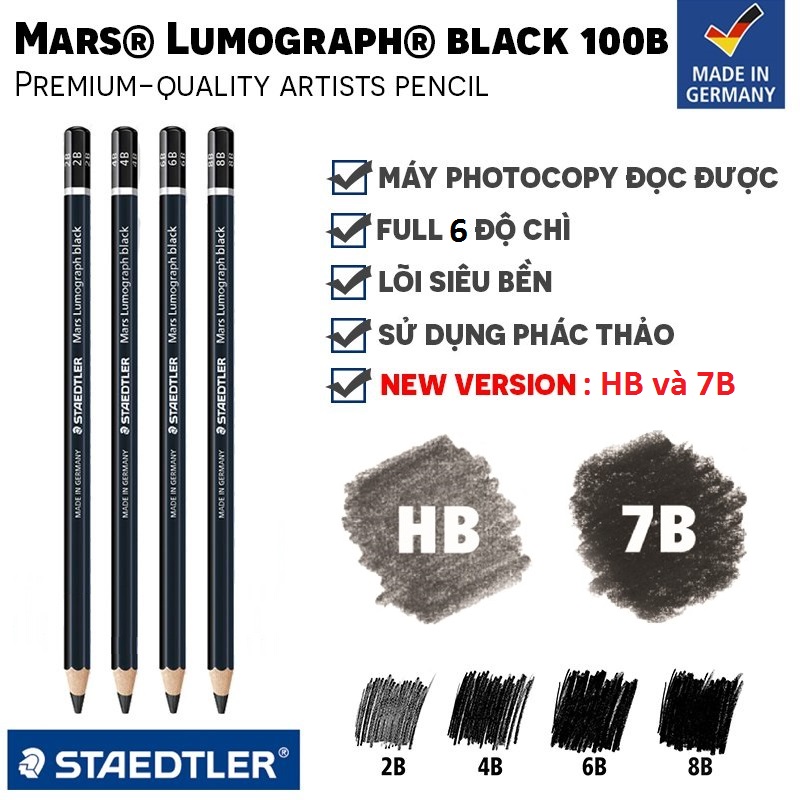 Bút chì đen Staedtler MARS LUMOGRAPH 100B BLACK thuần Carbon Graphite