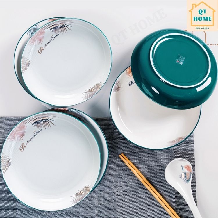 [HCM]Đĩa Sứ Sâu Lòng Dĩa Sứ Màu Xanh Cổ Vịt