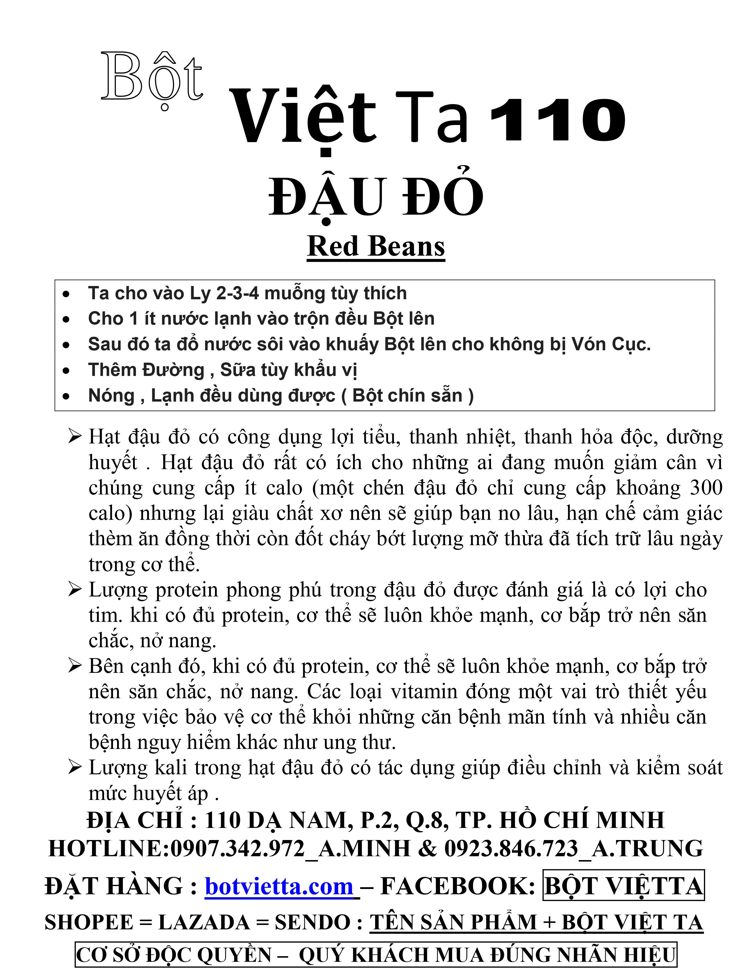 [HCM]Bột Đậu Đỏ Chín Bột Việt Ta
