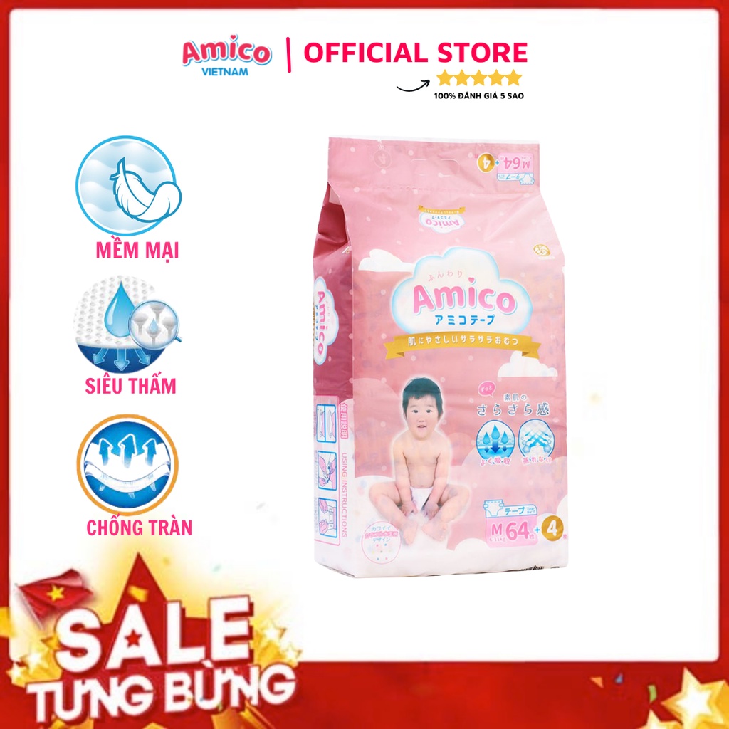 Tã dán Amico M64+4 miếng (dành cho bé 6 - 11kg)