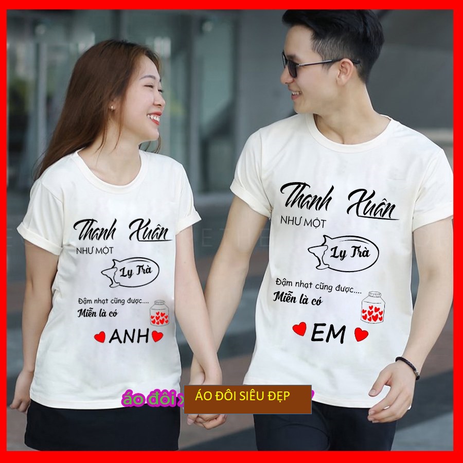Combo 2 áo-Áo đôi thun in thanh xuân áo cặp áo tình yêu.áo thun nam .áo thun nữ. aothun nam aothun nu. áo đôi.ao ngắn tay.