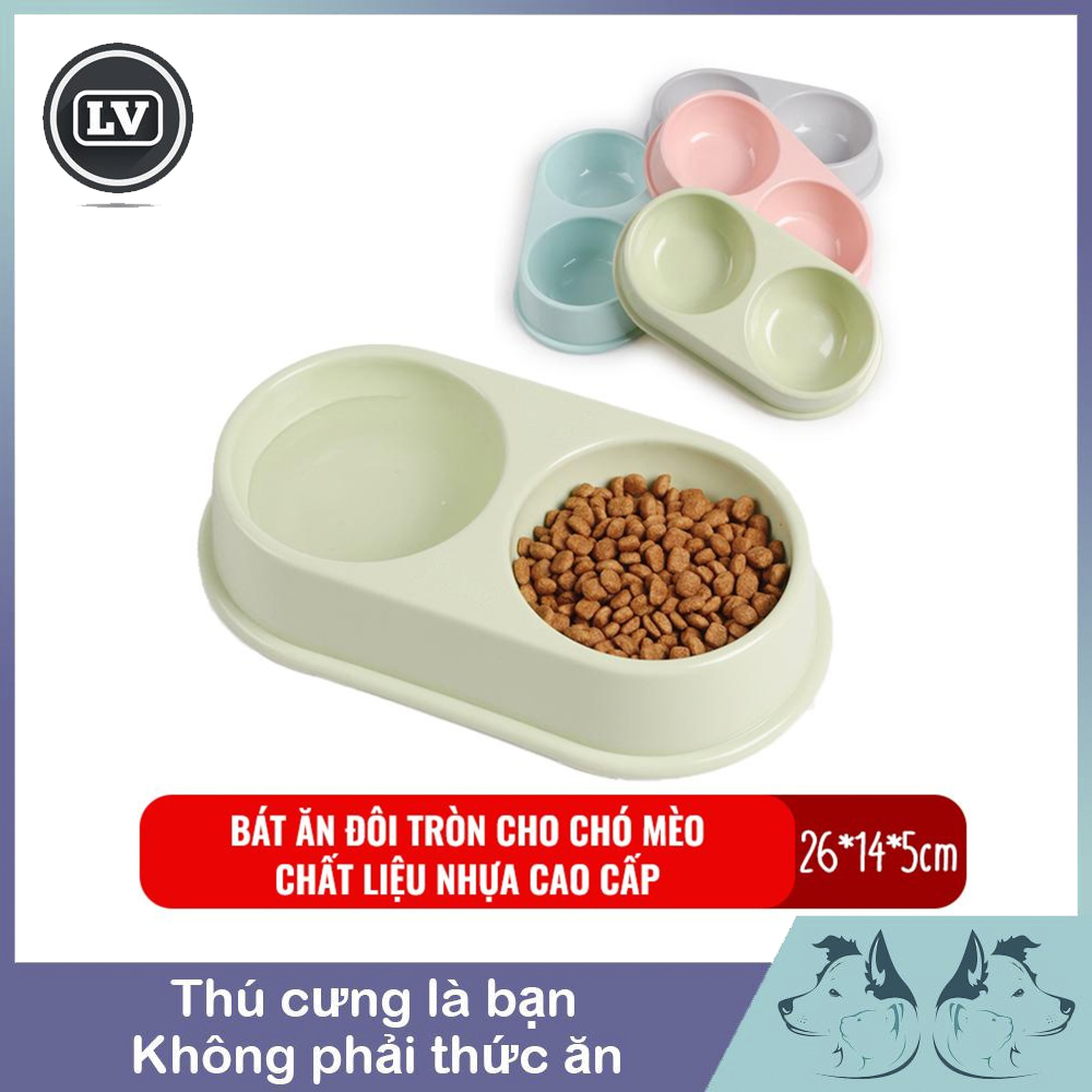 Bát ăn đôi tròn cho chó mèo chất liệu nhựa cao cấp nhiều màu sắc