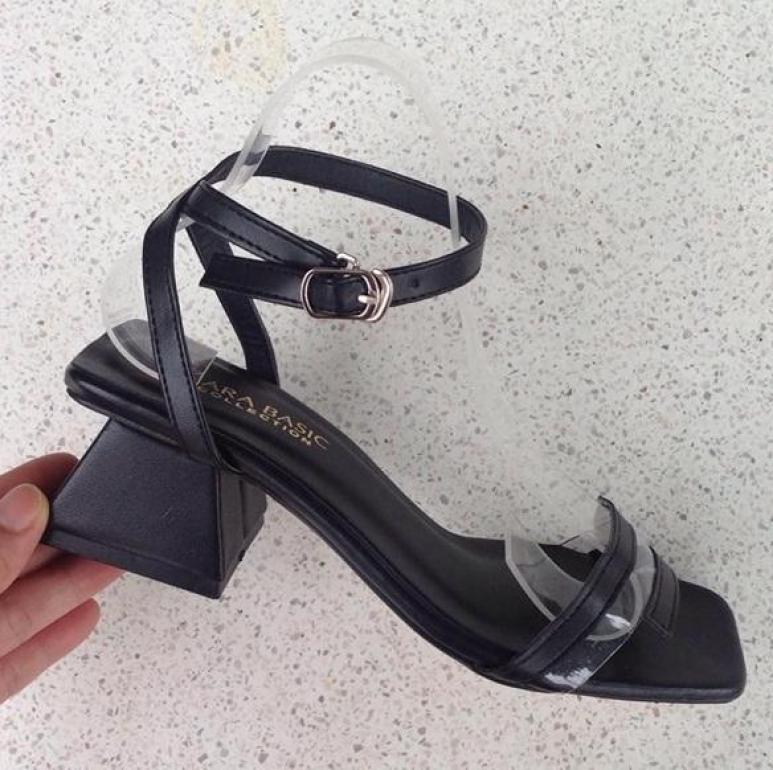 (Miễn ship) Giày nữ, giày sandal cao gót nữ đế vuông 5 phân đen nhám PinkShopGiayDep giá rẻ