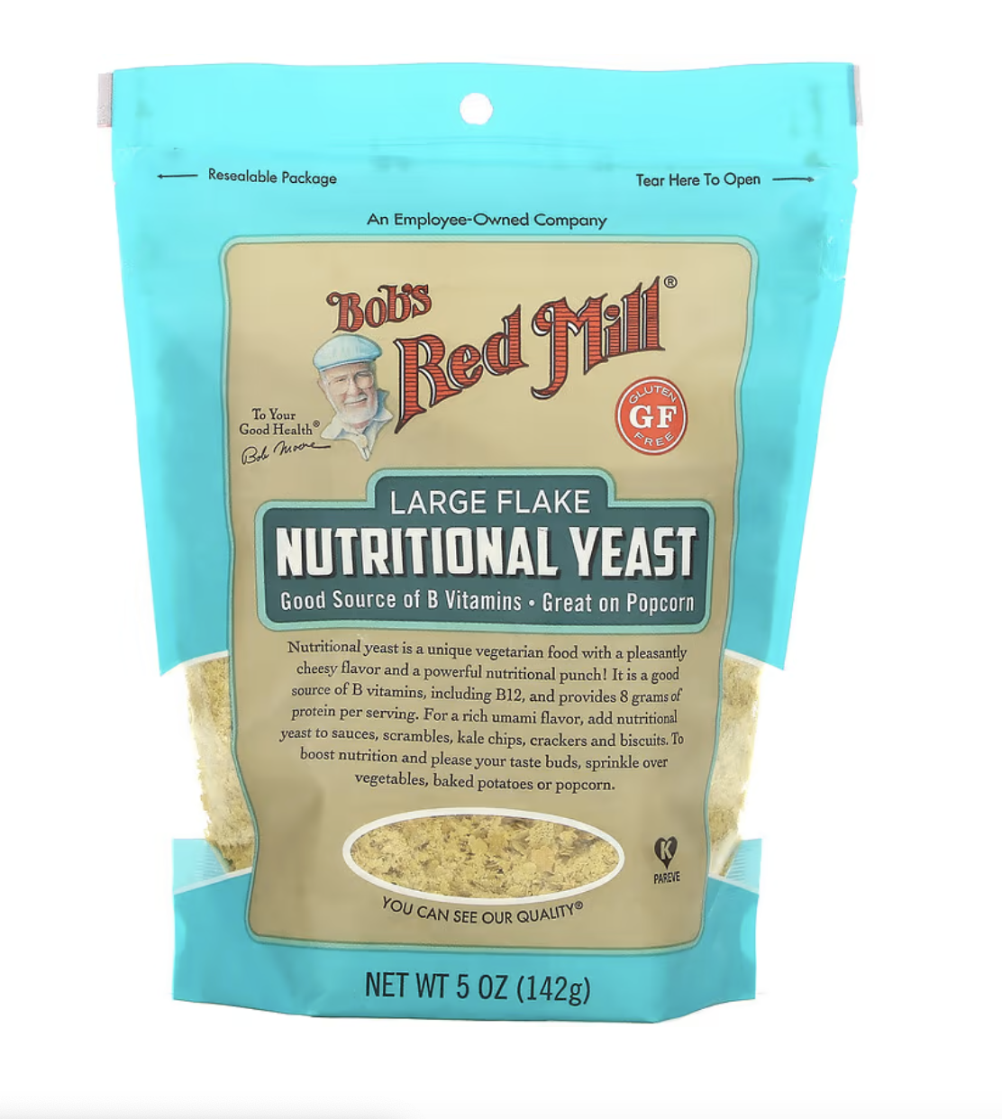 Men dinh dưỡng hạt to, giàu vitamin b - bob's red mill, large flake nutritional yeast, gluten free, ăn kiêng kosher, 142g