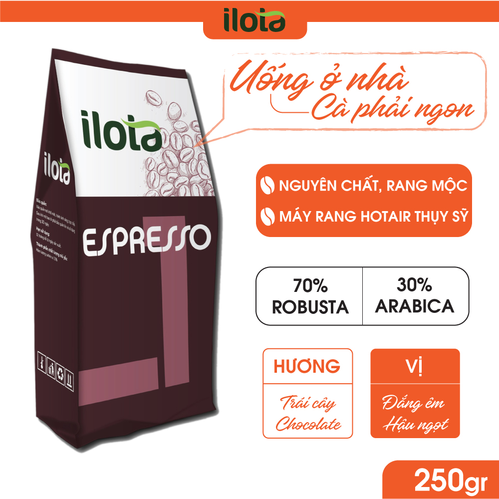 Cà phê Hạt ILOTA 1 cafe blend Arabica Robusta cà phê rang xay nguyên chất rang mộc cho pha máy espresso, xay pha phin cold brew coffee thơm ngon