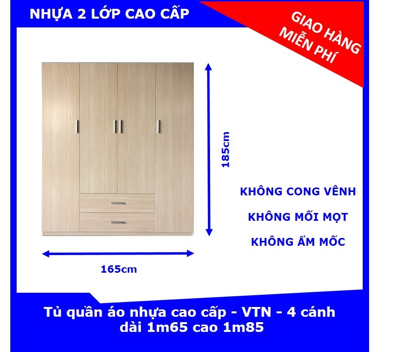 HCM Free Ship RẺ vô địch - Tủ quần áo - VTN - 4 cánh nhiều size để lựa chọn- chất liệu nhựa Đài Loan cao cấp 2 lớp - KHÔNG CONG VÊNH - KHÔNG MỐI MỌT - KHÔNG ẨM MỐC - DỄ VỆ SINH
